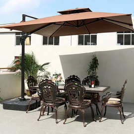 别墅庭院花园小区休闲铸铝桌椅 一桌六椅组合式户外桌椅太阳伞