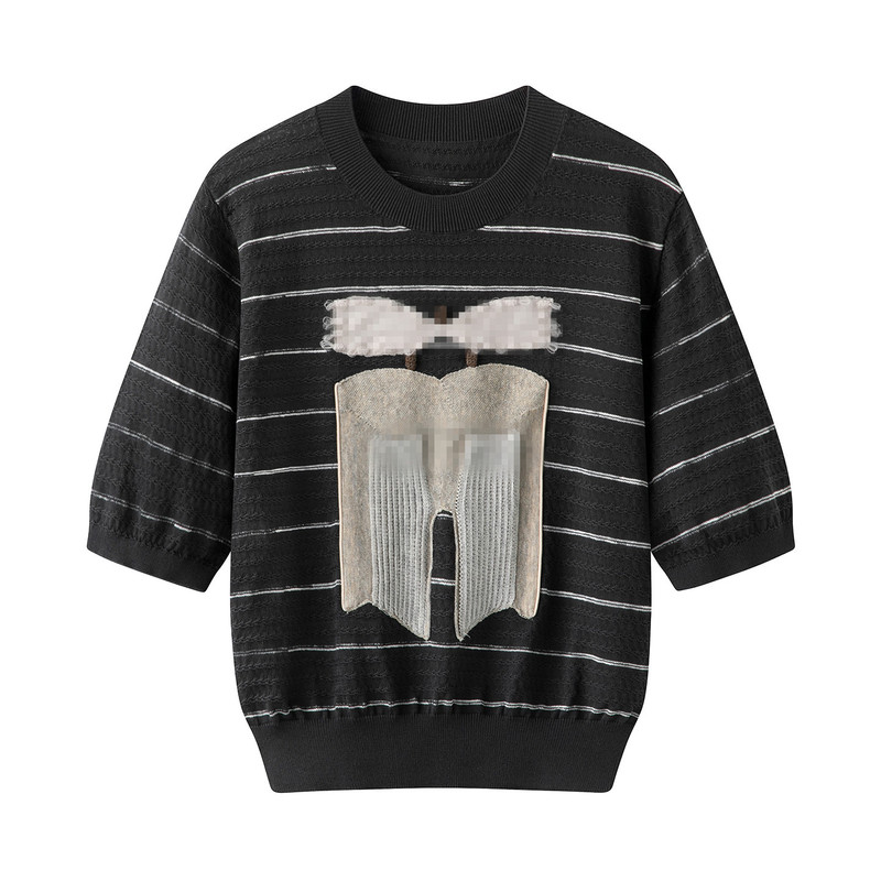 In Stock 2026 Early Autumn Women's New Style Patchwork Embroidered Striped Short-Sleeve Knit Top 2K3Ee84 In Stock 2026 Early Autumn Women's New Style Patchwork Embroidered Striped Short-Sleeve Knit Top 2K3Ee84