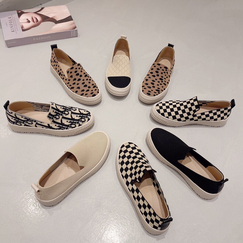 Platform Single-layer Shoes Women's Casual Knitted Shoes Round-toed Fisherman Shoes Japanese Princess Shoes Loafers Slip-on Fly-knit Shoes