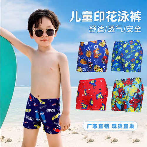 Children's swimming trunks, boys, fashion, cartoon print, boys' boxer briefs, swimwear, professional wholesale, hot spring vacation