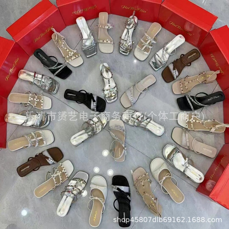 Wenzhou Manufacturer Women's Fashion Sandals Small High Heels Small Fashion Sandals Brand Shoes Inventory Street Stalls First-Hand Supply