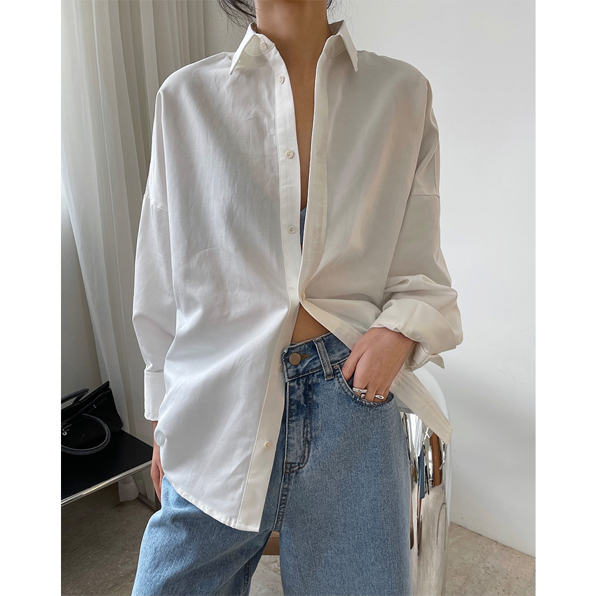 Spring and summer new Korean version of simple linen linear lapel white shirt profile loose thin H-type basis jacket female