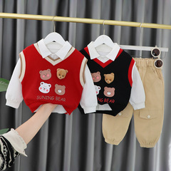 Boys 2023 Spring New Children's Suits Small and Medium-sized Children's Long-Sleeved College Style Suits Baby Boys Three-Piece Suits Wholesale