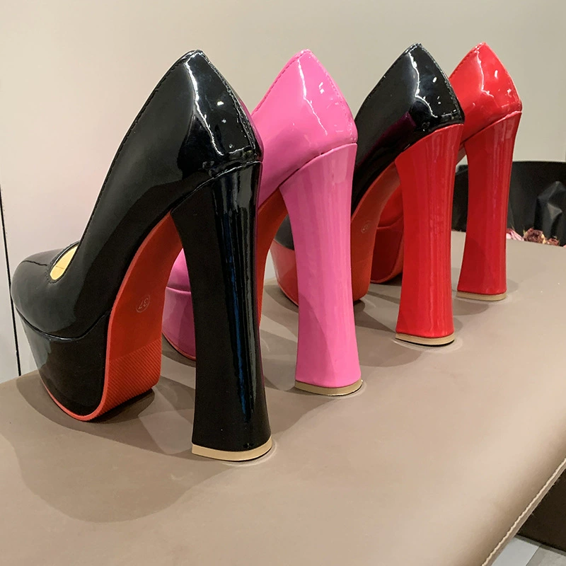 2024 внешнеторговые туфли на высоком каблуке женский толстый каблук с толстым дном водонепроницаемый стол с круглой головкой большого размера французская ретро-одиночная обувь с мелким ртом