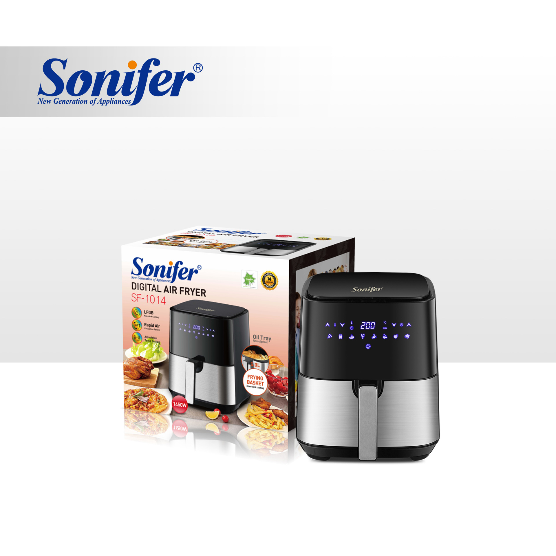 Sonifer 新款空气炸锅5.0L触屏式LED电烤箱 SF-1014