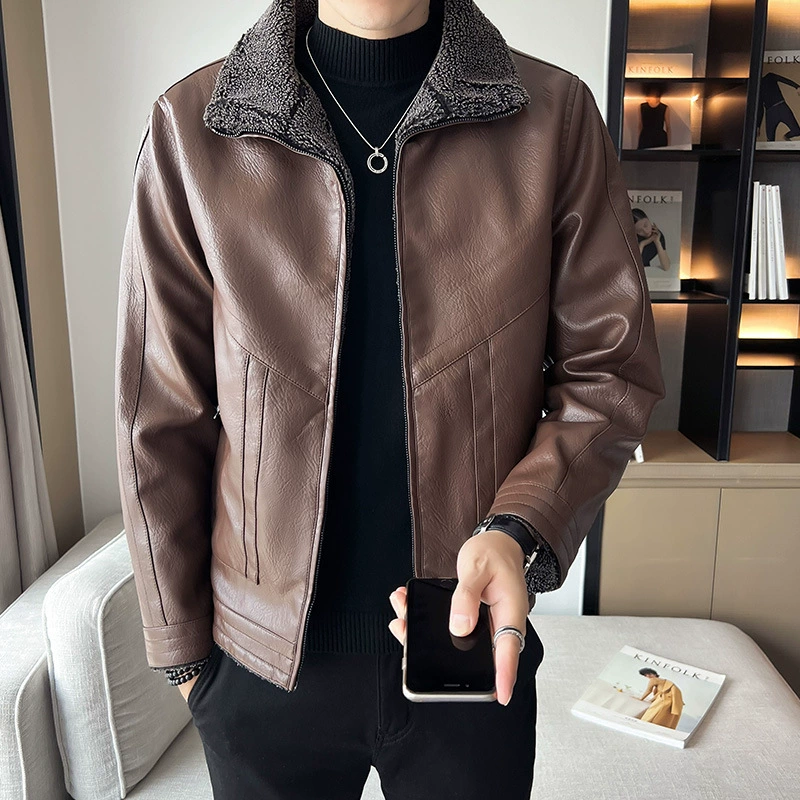 Кожаная куртка из полиуретана, oversize, утолщённая