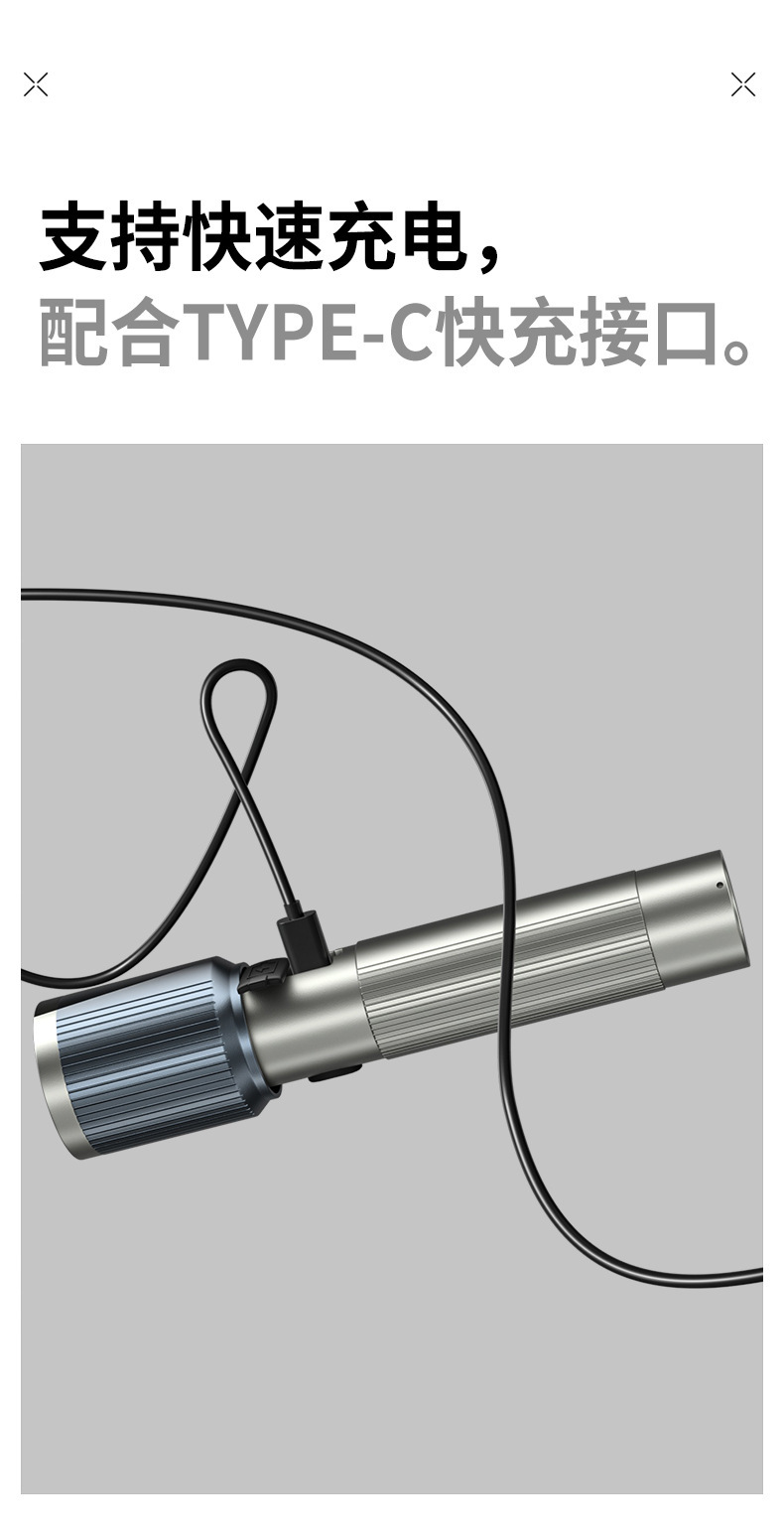 Aluminum Alloy Flashlight, Outdoor Telescopic Zoom, Long Battery Life, High Brightness, Super Strong Light, Long-Range, Rechargeable, Portable, Home Lighting