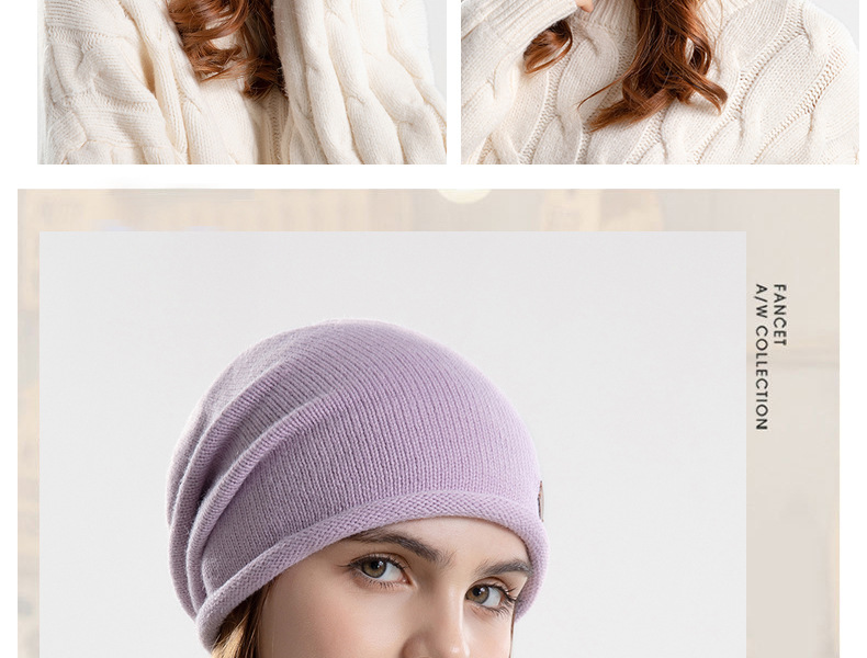 9941 Autunno e inverno pelo sottile lavorato a maglia piccola etichetta tinta unita versatile cappello al chiaro di luna fascia grande da donna Baotou_voghion.com