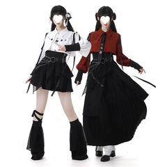 [月影流光] 赤と黒のスリムな新しい中国風の漢服ドレーププリーツストラップ付きシャツとスリムなロングスカート