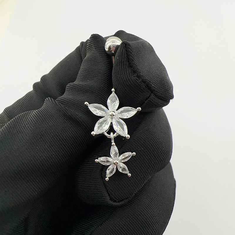 Diamond Zircon Flower Navel Piercing Elegant Belly Button Ring_voghion.com