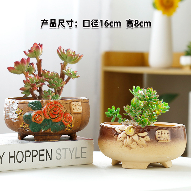 多肉植物の植木鉢卸売セラミック植物粗い陶器レトロ無地焼成紫砂クリエイティブ大小直径シンプルなクロスボーダー|undefined