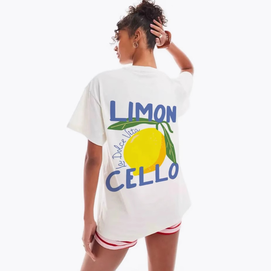American Trendy Niche Chic Lemon Fun Printed Cotton Short-Sleeved T-Shirt Oversize Versatile Western Style Top