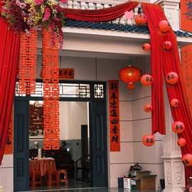 农村结婚院子装饰庭院布置别墅布幔订婚婚礼长条喜字拉花红色灯笼