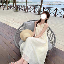 法式浪漫无袖挂脖连衣裙女夏季甜美少女小个子海边度假氛围感裙子