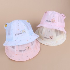 Newborn Hat Summer Mesh Breathable Bucket Hat for Boys and Girls, Baby Bear Fisherman Hat, 0-6 Months Infant Hat