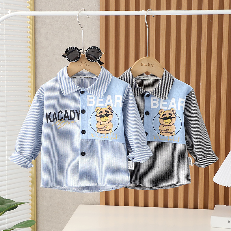 Camisa de manga larga para niños nueva camisa para niños primavera y verano estilo occidental camisa de estilo coreano camisa de rayas verticales para niños de moda