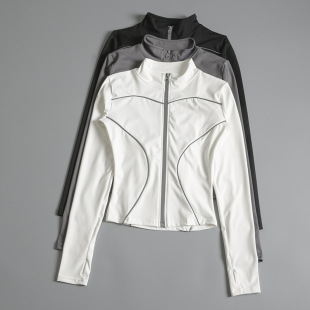 Yoga Clothing Jacket Women's Tight Stand-Up Collar Zipper Reflective Night Running Cycling Quick-Drying Sports Top Long-Sleeved Fitness Clothing Autumn