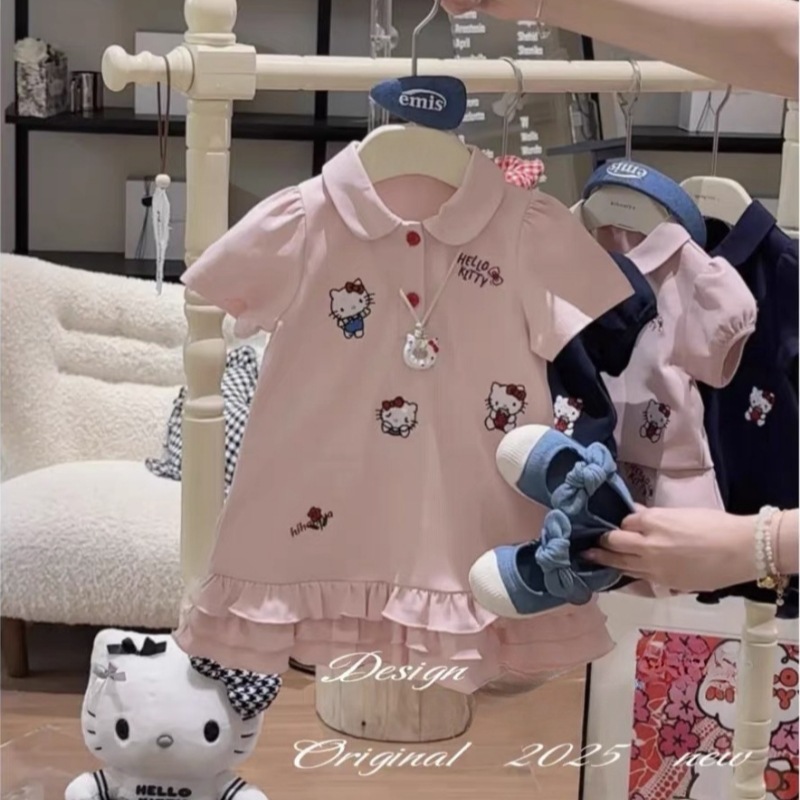 Xianning siete verano nuevo estilo estilo estilo occidental casual manga corta niña polo vestido coreano de dibujos animados niña marea