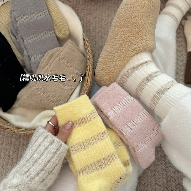 Yan value online "Australian velvet striped socks children's tube socks autumn and winter padded fleece-lined warm point yarn Mao Mao socks women