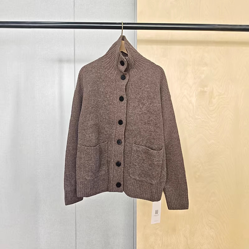 Stand Collar Sweater Jacket Warm Top 2025 Autumn and Winter New Style Women's Retro Elegant Wool Knitted Cardigan