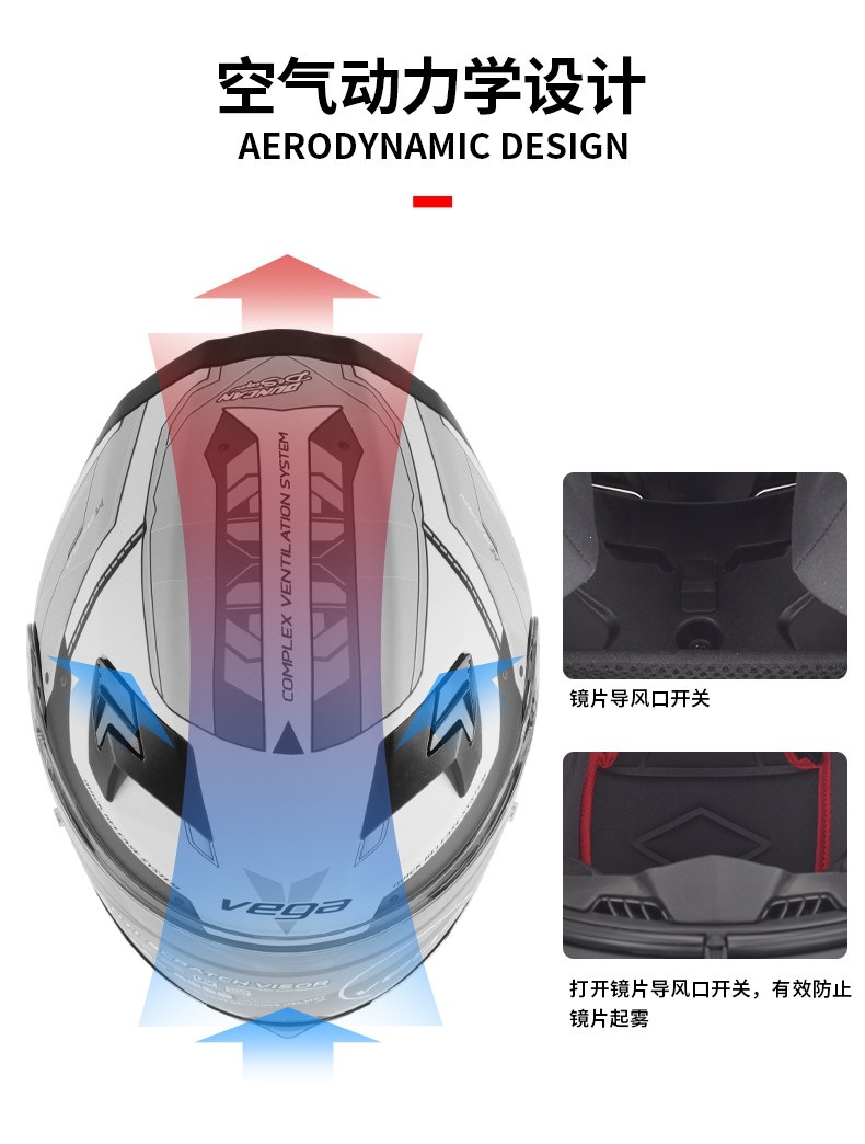 American Vega Motorcycle Helmet for Men and Women, Bluetooth Full-Face Helmet, 3C Certified, All-Season, Retro, Personalized, Anti-Fog