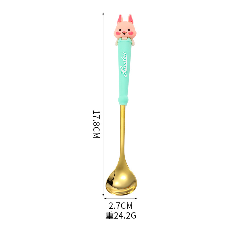 Lindo cuchara Tenedor vajilla traje portátil de dibujos animados de alto aspecto mango largo cuchara pequeña de acero inoxidable conjunto de dos piezas para niños