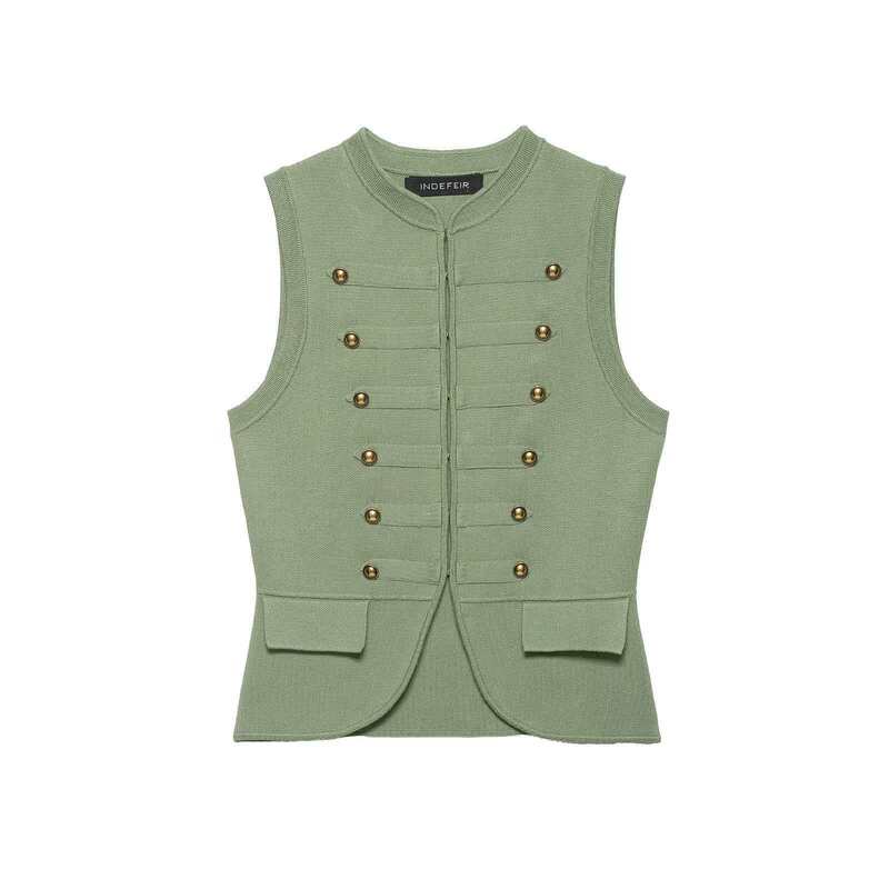 European and American Style Knotted Women's Fashion Popular Buckle-Decorated Trendy Cross-Border Casual Knit Vest in Green, Three-Quarter Length European and American Style Knotted Women's Fashion Popular Buckle-Decorated Trendy Cross-Border Casual Knit Vest in Green, Three-Quarter Length