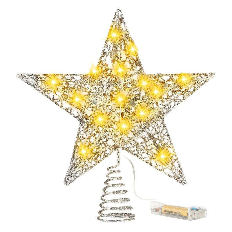 Amazon nuevo árbol de Navidad decorativo luz LED alambre de cobre estrella Luz de hierro brillo árbol de Navidad estrella superior con cadena de luz