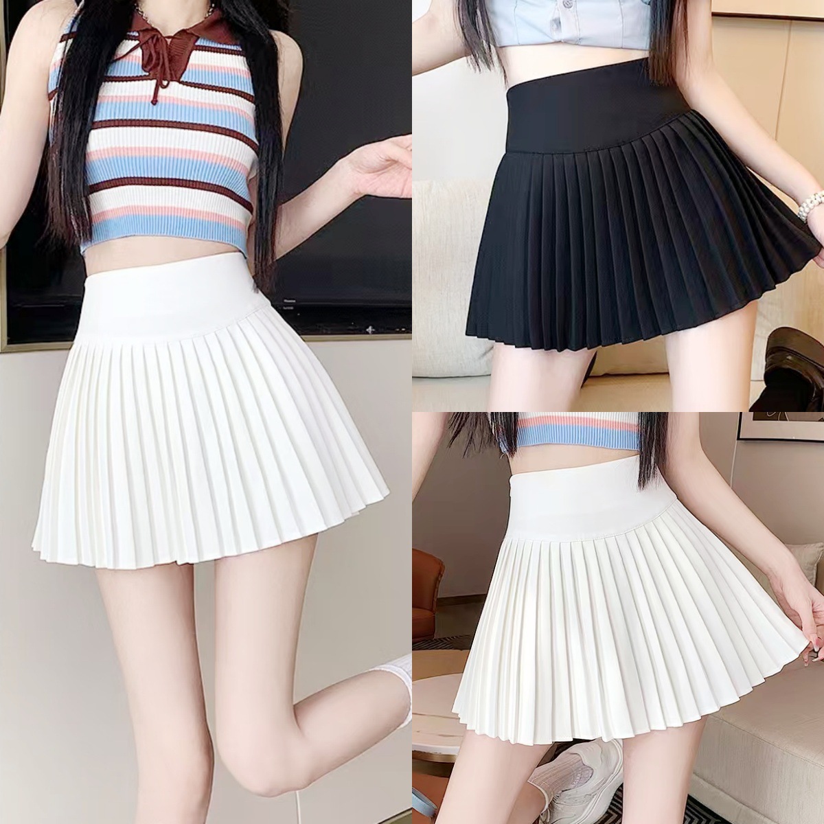 黑色半身裙女春季高腰百褶裙2025新款短裙A字裙细褶伞裙裙子夏潮