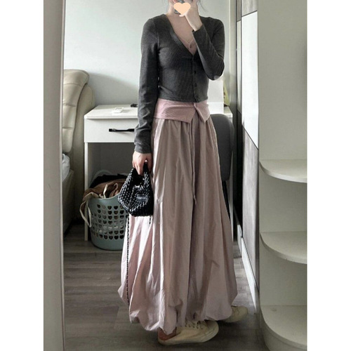 Japanese-style relaxed sporty-inspired loose bud-shaped skirt | Summer elastic high-waisted flared umbrella skirt | Long dress