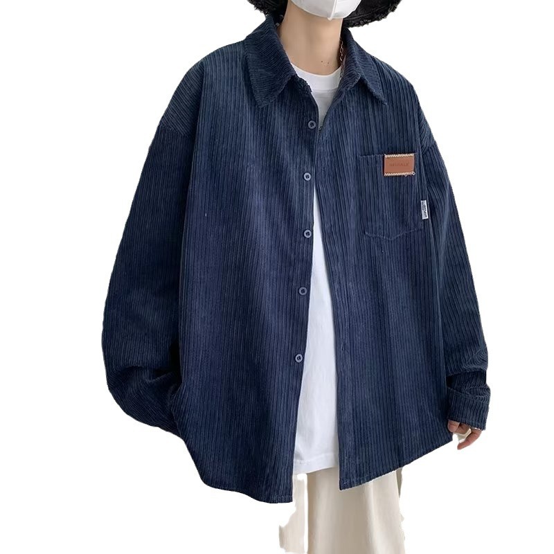 Casual primavera y verano nuevo estilo waffle camisa de manga larga estilo de Hong Kong para hombre cec marca de moda suelta y hermosa chaqueta de camisa etiquetada