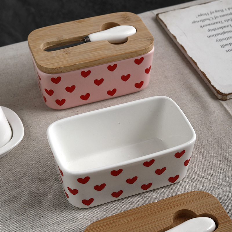 Amor transfronterizo cerámica mantequilla de frasco de mantequilla de comercio exterior sellado con cubierta de queso sellado de frasco de mantequilla occidental creativa