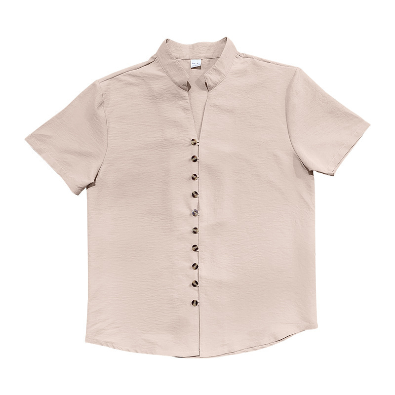 Camicia in lino da uomo con collo alla coreana e bottoni_voghion.com