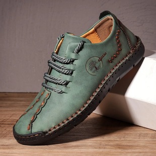 Long-term in stock spring new men's casual leather shoes foreign trade plus size handmade bean shoes fashion lace-up business men