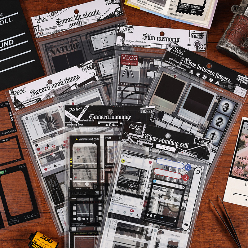 Especimen de tiempo transparente pegatinas impermeables paquete di tela de mano película pegatinas retro pegatinas de material de tarjeta pet-goo