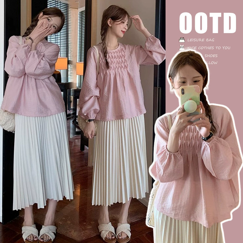 Спотовые весенние новые сладкие плиссированные свободные беременные платья топ