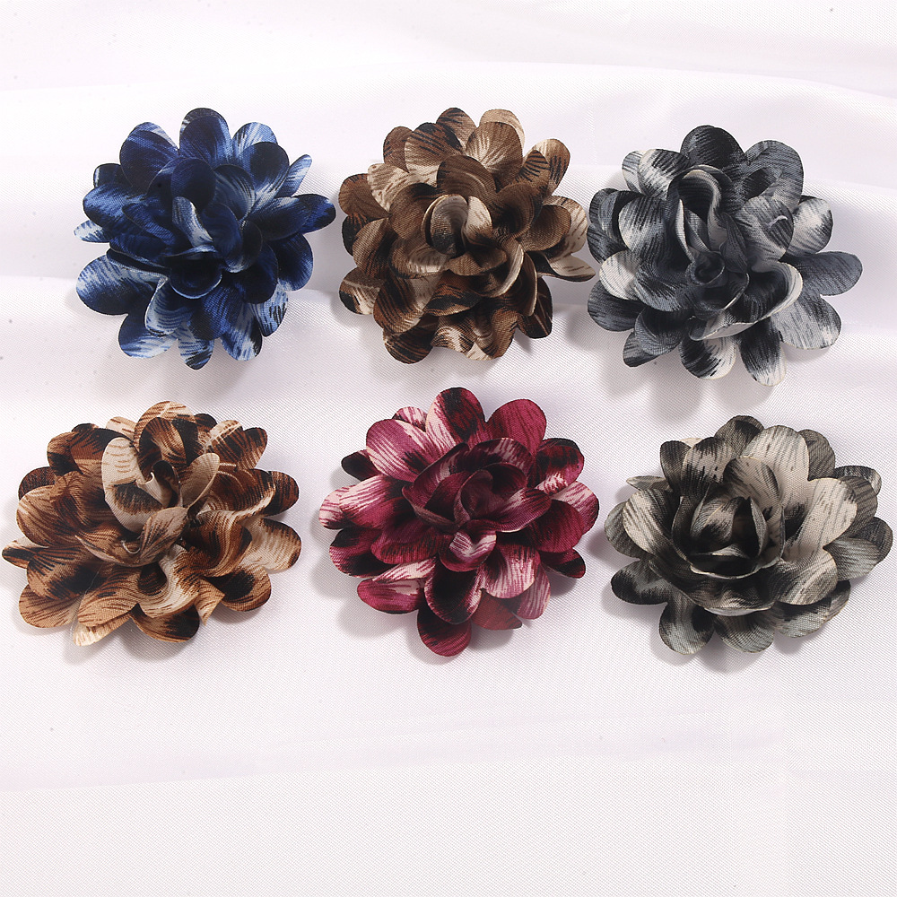 New Handmade Retro Leopard Print Fabric Stereo Rose Flowers DIY Headdress Corsage Jewelry Clothing Accessories Accessories
