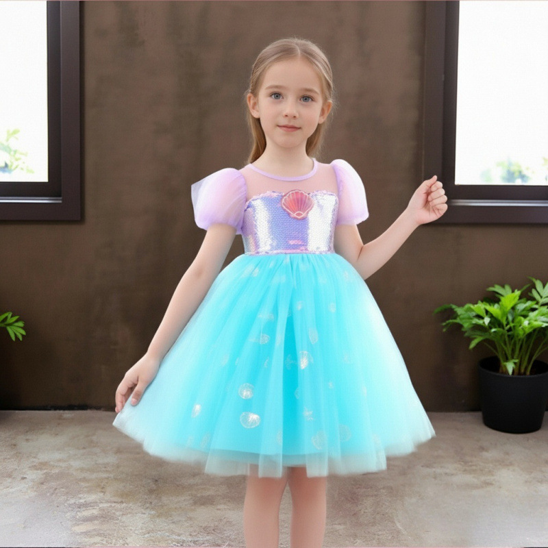 Frozen Sequin Elsa Princess Dress Elsa Elsa Princess Girls Short Sleeve Dress Birthday Halloween