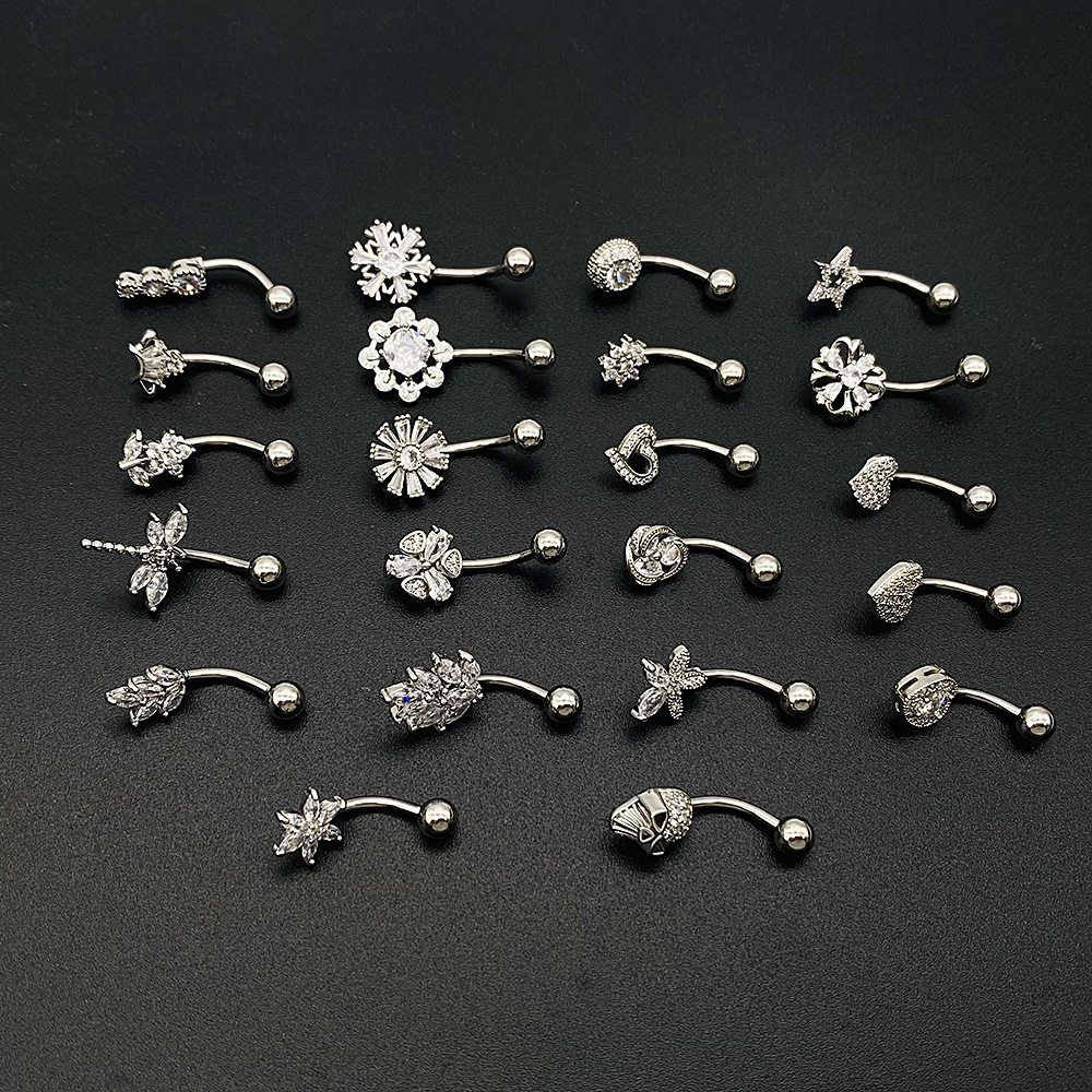 Fashion Heart Shape Flower Butterfly Stainless Steel Plating Inlay Zircon Belly Ring 1 Piece display picture 1