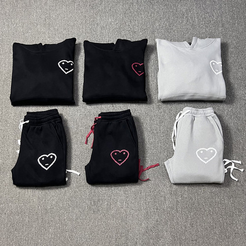 Carsicko Loving-Heart Sports Set: Fleece-Fabric Hoodie + Sweatpants—Winter European & American Hip-Hop Trendy Style