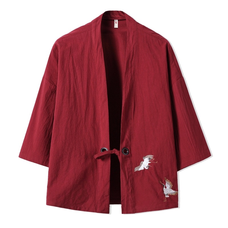 Chaqueta de estilo chino, manga tres cuartos, traje Tang masculino, Hanfu, cárdigan japonés japonés, kimono, lino, pino ancho image 3