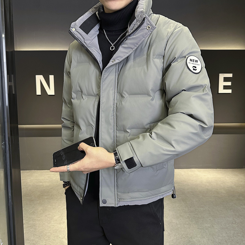 2024 겨울 새로운 패션 브랜드 완장 스탠드 칼라 덕 다운 재킷 남자 따뜻한 재킷 남자 원피스 헤어