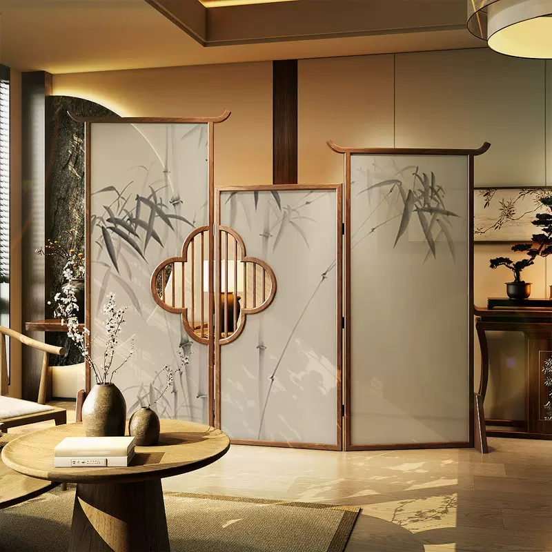 新中式屏风隔断禅意竹子入门玄关遮挡可折叠客厅背景茶室办公装饰