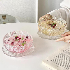 高颜値ガラス薔薇スイーツ食器セット洗練された銀耳羹ツバメのボウルスプーン付き砂糖ヨーグルトオート麦ボウル