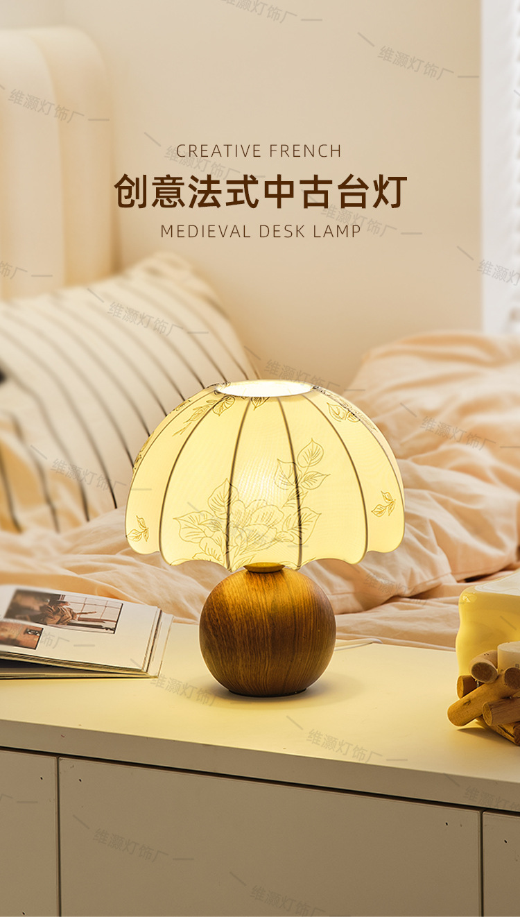 创意法式陶瓷台灯花纹复古民宿卧室床头灯客厅装饰台灯桌面摆件灯详情1