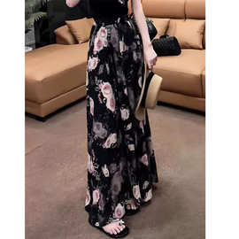 玫瑰印花细闪垂感半身裙女2026夏季爆款气质高级感法式长裙大摆裙