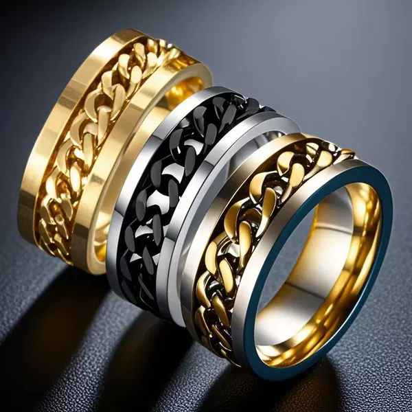 Stainless Steel Titanium Steel Ring Ins Style Non-Fading Niche Design Rotating Rotating Beer Men's Ring Jewelry