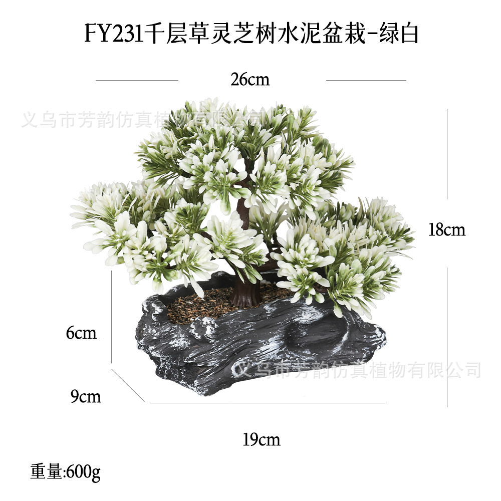 Nuevas plantas artificiales en maceta para decoración de interiores, plantas verdes artificiales, hierba de mil capas, árbol de Ganoderma lucidum, bonsái de cemento.