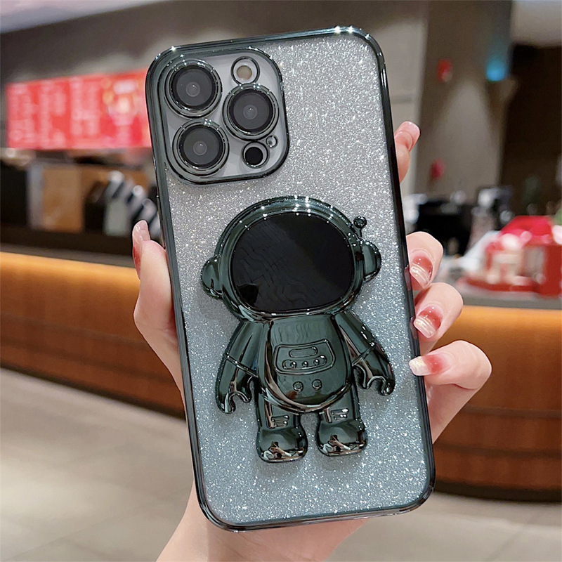 グラデーショングリッター宇宙飛行士スタンド付きiPhone17ケース、iPhone15Pro対応、フルカバー、レンズフィルム付き|undefined
