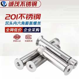 国标201不锈钢沉头内六角膨胀螺丝平头内置内膨胀螺栓MM6M8M10M12